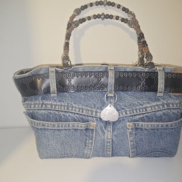 Denim and Black Leather Women's Bag - Picture 1 of 4